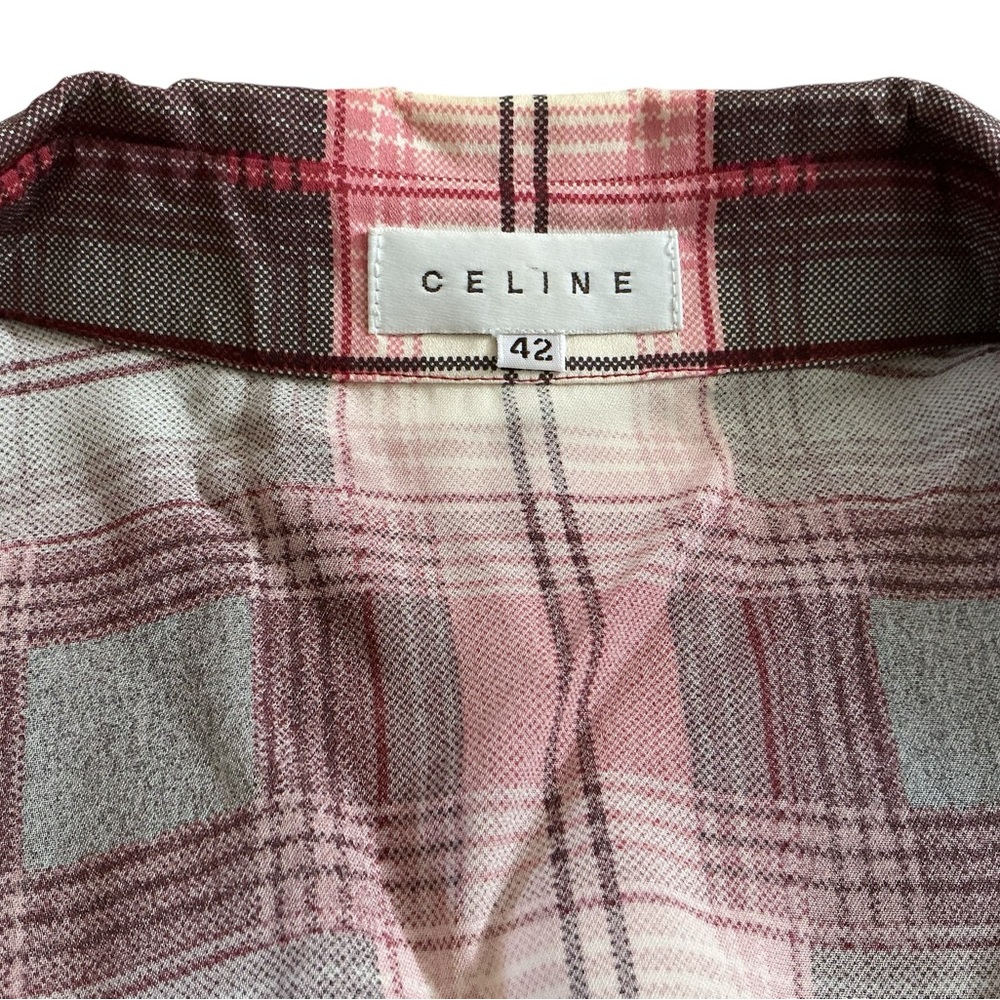 Vintage Celine Burgundy and Cream Plaid Midi Shirt Dress Sz 42 - Picture 7 of 9